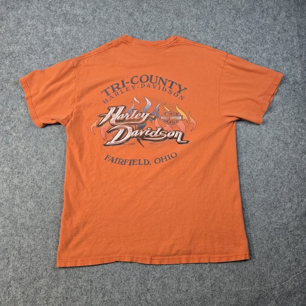 Vintage‎ Harley Davidson Shirt Mens Large Orange Flames Short Sleeve Y2k Faded